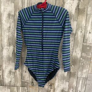 J.Crew blue Long-Sleeve One-Piece Swimsuit In Multistripe E8713 0